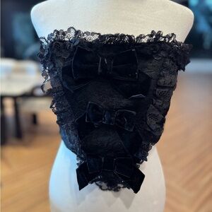 Alessandra Rich Black Lace Bandeau with Bows